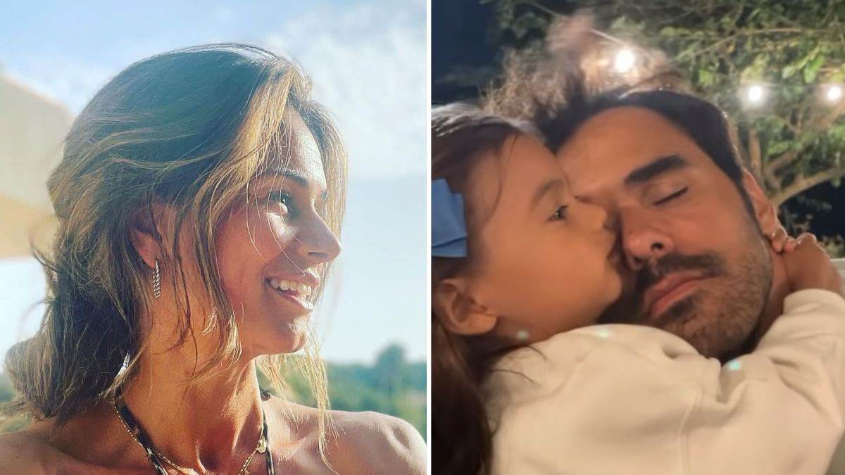 Claúdia Vieira com sua filha e pai, compartilhando um momento especial.